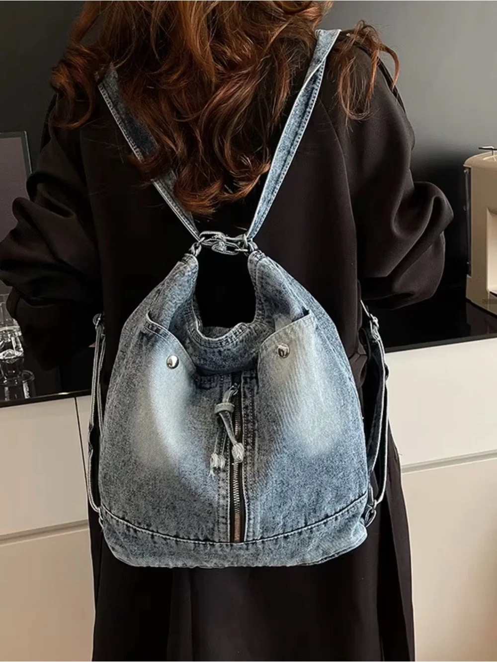 Casual Denim Hobo Bag - Light Blue